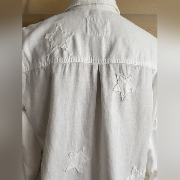 NWOT Rails Linen Blend Ingrid Raw White Stars Applique Shirt size M (see flaw) - Picture 6 of 16